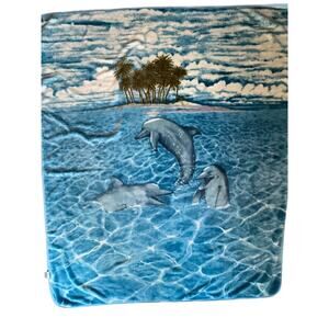 Vintage reversible dolphin plush Korean heavy mink Minky blanket
